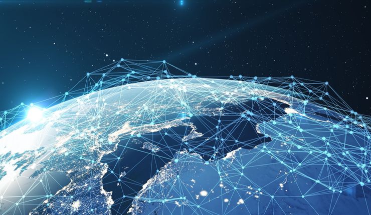 Ausschnitt der Erde mit einzelnen Punkten, die miteinander vernetzt sind.